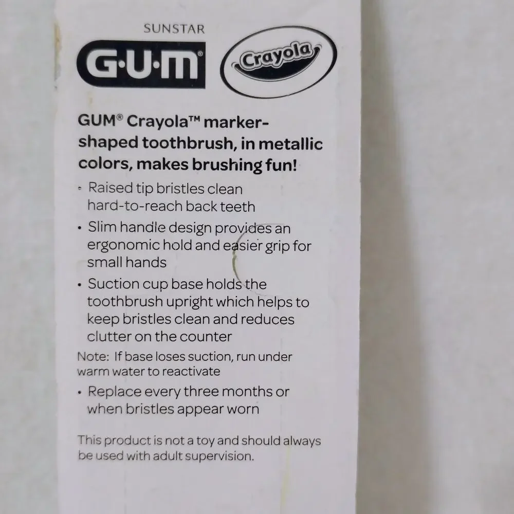 GUM Crayola Metallic Purple Green Soft Bristle Toothbrush 2 Pack Suction cup NEW
